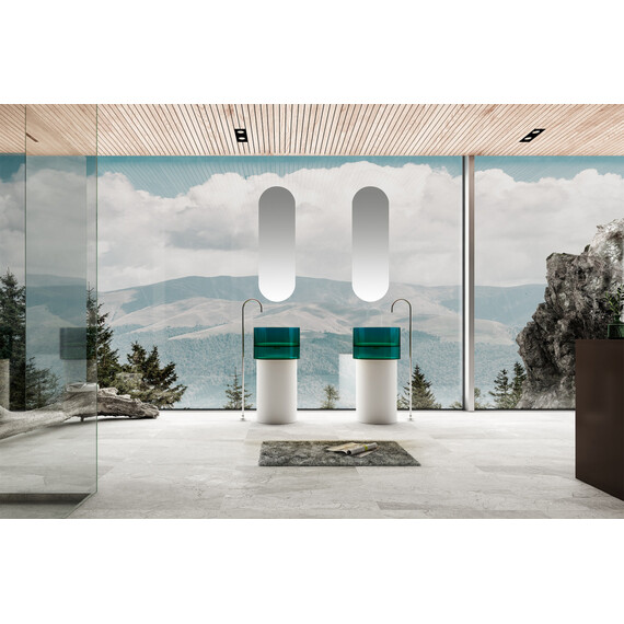 РАКОВИНА ОТДЕЛЬНОСТОЯЩАЯ ПРОЗРАЧНАЯ ABBER KRISTALL AT2701WHITE-AQUAMARIN-H БЕЛЫЙ/БИРЮЗОВЫЙ