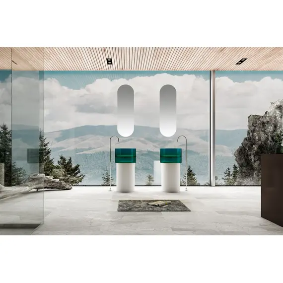 РАКОВИНА ОТДЕЛЬНОСТОЯЩАЯ ПРОЗРАЧНАЯ ABBER KRISTALL AT2701WHITE-AQUAMARIN-H БЕЛЫЙ/БИРЮЗОВЫЙ