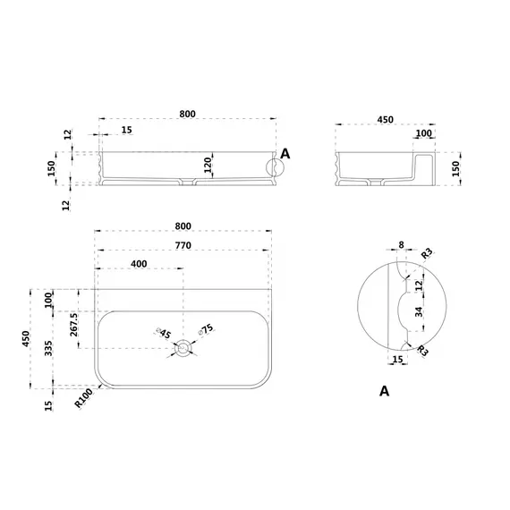 РАКОВИНА ПОДВЕСНАЯ ABBER STEIN AS2651-0.8 БЕЛАЯ МАТОВАЯ