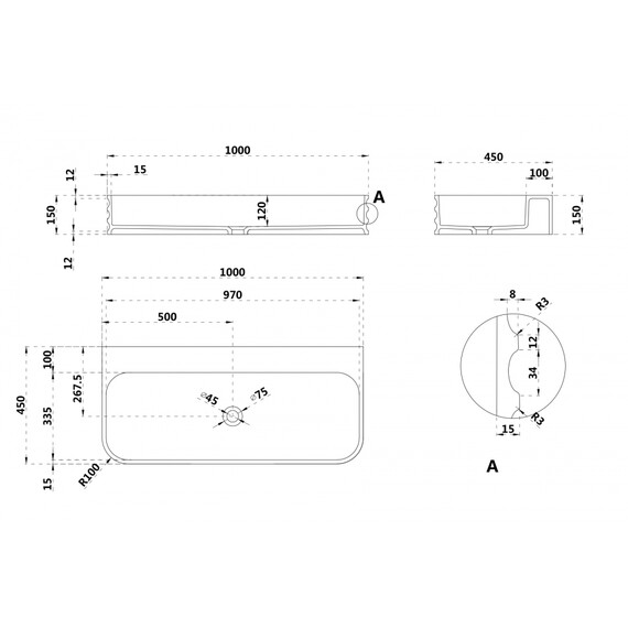 РАКОВИНА ПОДВЕСНАЯ ABBER STEIN AS2651-1.0 БЕЛАЯ МАТОВАЯ