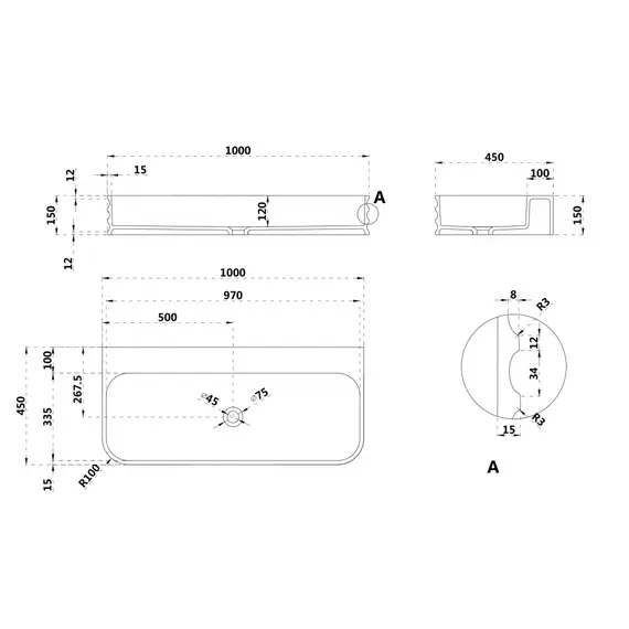 РАКОВИНА ПОДВЕСНАЯ ABBER STEIN AS2651-1.0 БЕЛАЯ МАТОВАЯ