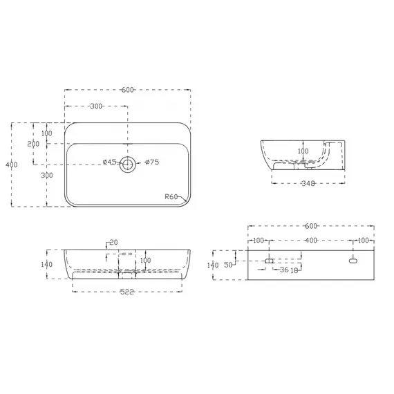 РАКОВИНА ПОДВЕСНАЯ ABBER STEIN AS2654 БЕЛАЯ МАТОВАЯ
