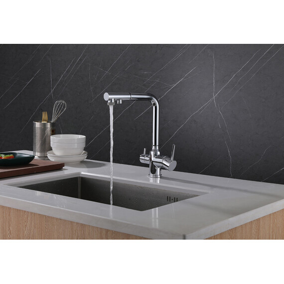 СМЕСИТЕЛЬ ABBER EMOTION AF8814 ДЛЯ КУХНИ С ПОДКЛЮЧЕНИЕМ ФИЛЬТРА И ВЫДВИЖНОЙ ЛЕЙКОЙ, ХРОМ