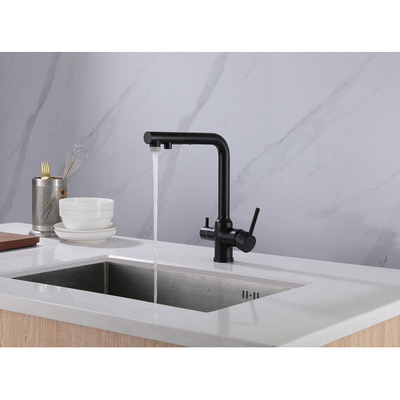 СМЕСИТЕЛЬ ABBER EMOTION AF8814B ДЛЯ КУХНИ С ПОДКЛЮЧЕНИЕМ ФИЛЬТРА И ВЫДВИЖНОЙ ЛЕЙКОЙ, ЧЕРНЫЙ МАТОВЫЙ