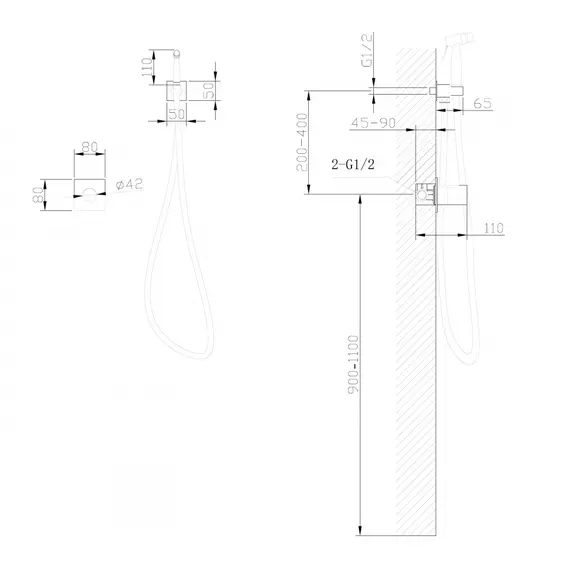 СМЕСИТЕЛЬ ABBER RUND AF8725B С ГИГИЕНИЧЕСКИМ ДУШЕМ, ЧЕРНЫЙ МАТОВЫЙ