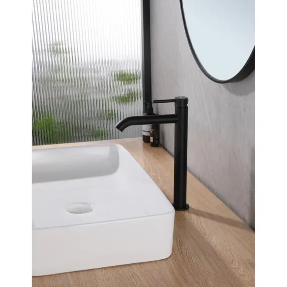 СМЕСИТЕЛЬ ABBER WASSER KREIS AF8111B ДЛЯ НАКЛАДНОЙ РАКОВИНЫ, ЧЕРНЫЙ МАТОВЫЙ