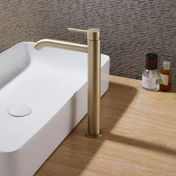 СМЕСИТЕЛЬ ABBER WASSER KREIS AF8111G ДЛЯ НАКЛАДНОЙ РАКОВИНЫ, ЗОЛОТО МАТОВОЕ