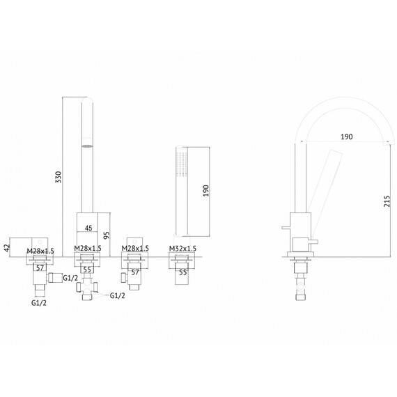 СМЕСИТЕЛЬ ABBER WASSER KREIS AF8113G НА БОРТ ВАННЫ, ЗОЛОТО МАТОВОЕ