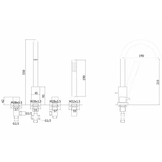 СМЕСИТЕЛЬ ABBER WASSER KREIS AF8113G НА БОРТ ВАННЫ, ЗОЛОТО МАТОВОЕ