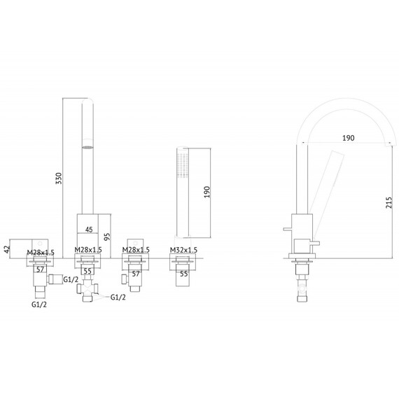 СМЕСИТЕЛЬ ABBER WASSER KREIS AF8113NG НА БОРТ ВАННЫ, НИКЕЛЬ