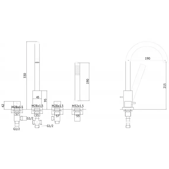 СМЕСИТЕЛЬ ABBER WASSER KREIS AF8113NG НА БОРТ ВАННЫ, НИКЕЛЬ