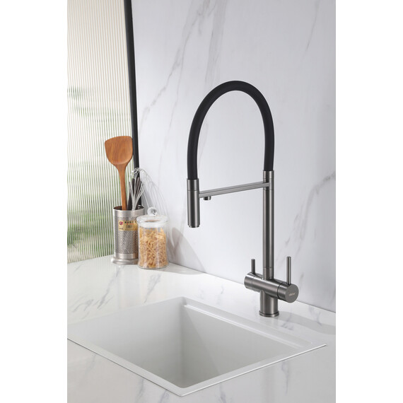 СМЕСИТЕЛЬ ABBER WASSER KREIS AF81141NG ДЛЯ КУХНИ С ПОДКЛЮЧЕНИЕМ ФИЛЬТРА И ВЫДВИЖНОЙ ЛЕЙКОЙ, НИКЕЛЬ