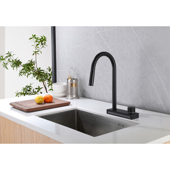 СМЕСИТЕЛЬ ABBER WASSER KREIS AF8114B ДЛЯ КУХНИ С ВЫДВИЖНОЙ ЛЕЙКОЙ, ЧЕРНЫЙ МАТОВЫЙ