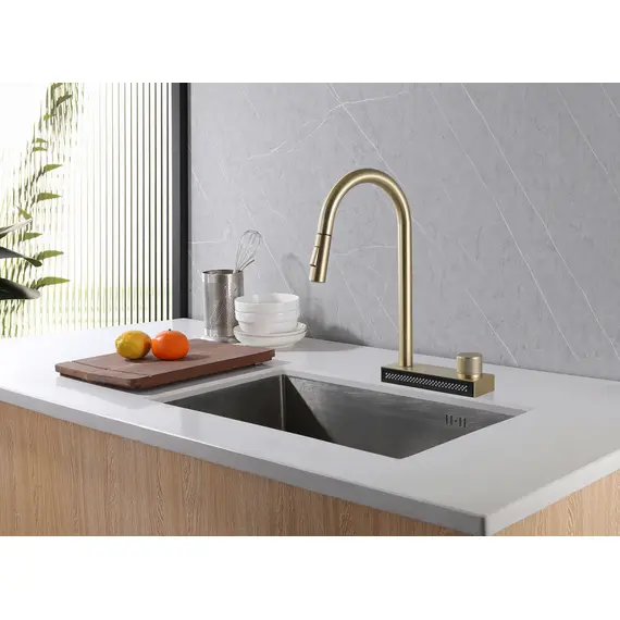 СМЕСИТЕЛЬ ABBER WASSER KREIS AF8114G ДЛЯ КУХНИ С ВЫДВИЖНОЙ ЛЕЙКОЙ, ЗОЛОТО МАТОВОЕ