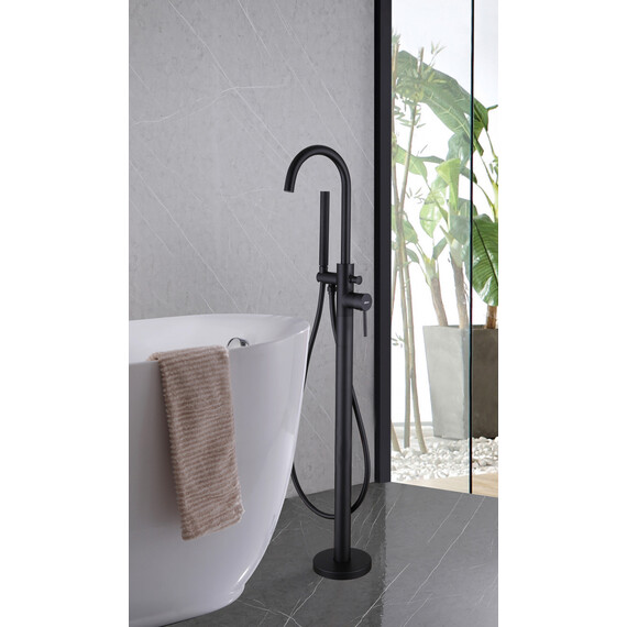 СМЕСИТЕЛЬ ABBER WASSER KREIS AF8115B НАПОЛЬНЫЙ ДЛЯ ВАННЫ, ЧЕРНЫЙ МАТОВЫЙ