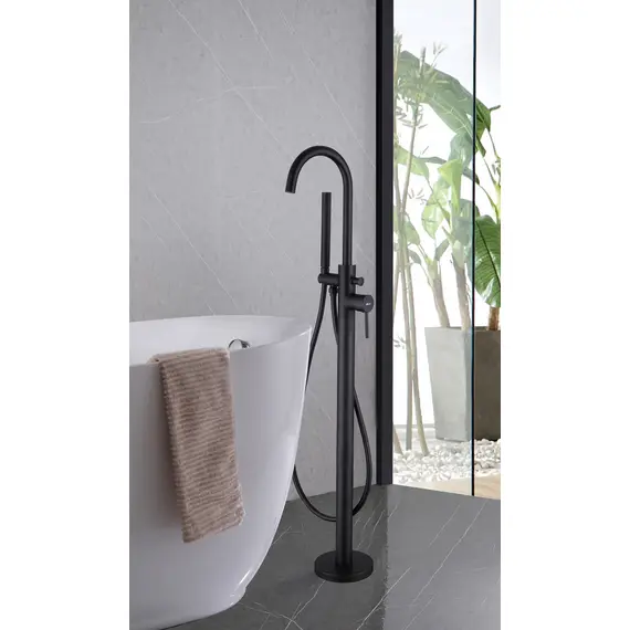 СМЕСИТЕЛЬ ABBER WASSER KREIS AF8115B НАПОЛЬНЫЙ ДЛЯ ВАННЫ, ЧЕРНЫЙ МАТОВЫЙ