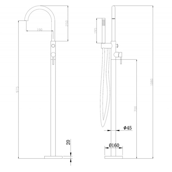 СМЕСИТЕЛЬ ABBER WASSER KREIS AF8115N НАПОЛЬНЫЙ ДЛЯ ВАННЫ, ХРОМ