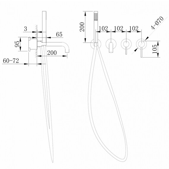СМЕСИТЕЛЬ ABBER WASSER KREIS AF8130NG ДЛЯ ВАННЫ СКРЫТОГО МОНТАЖА, НИКЕЛЬ