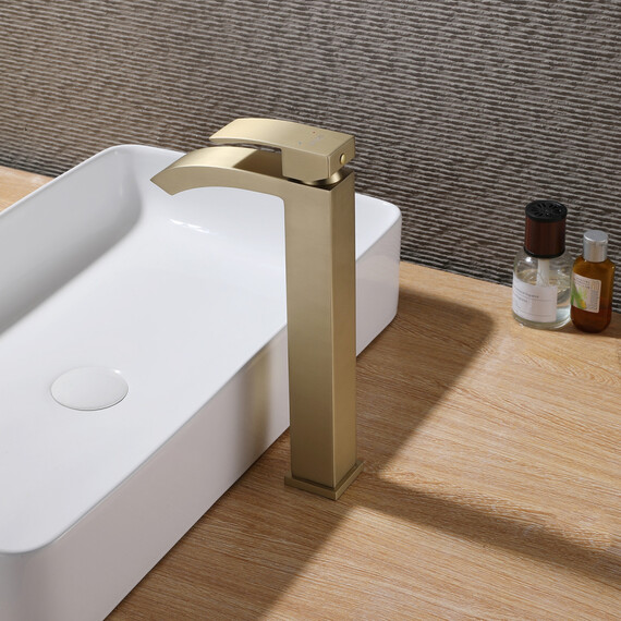 СМЕСИТЕЛЬ ABBER WASSERFALL AF8611G ДЛЯ НАКЛАДНОЙ РАКОВИНЫ, ЗОЛОТО МАТОВОЕ