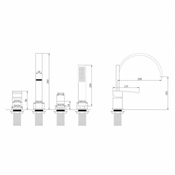 СМЕСИТЕЛЬ ABBER WASSERFALL AF8613G НА БОРТ ВАННЫ, ЗОЛОТО МАТОВОЕ