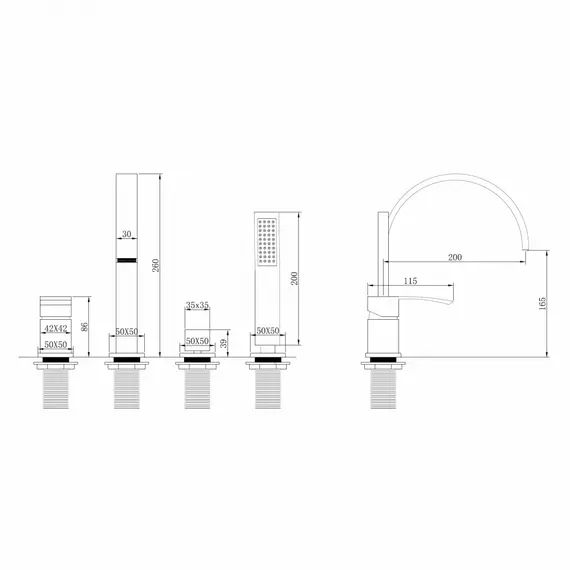 СМЕСИТЕЛЬ ABBER WASSERFALL AF8613G НА БОРТ ВАННЫ, ЗОЛОТО МАТОВОЕ