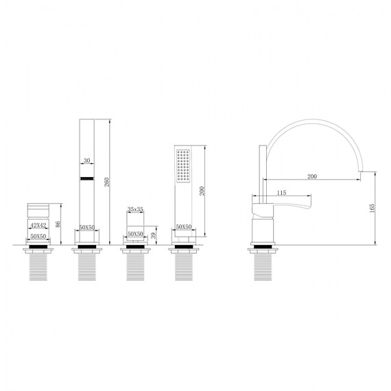 СМЕСИТЕЛЬ ABBER WASSERFALL AF8613NG НА БОРТ ВАННЫ, НИКЕЛЬ