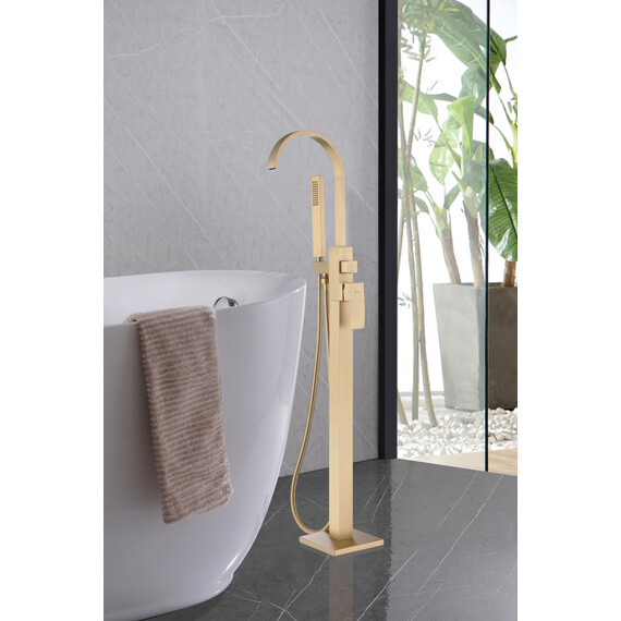 СМЕСИТЕЛЬ ABBER WASSERFALL AF8615G НАПОЛЬНЫЙ, ЗОЛОТО МАТОВОЕ