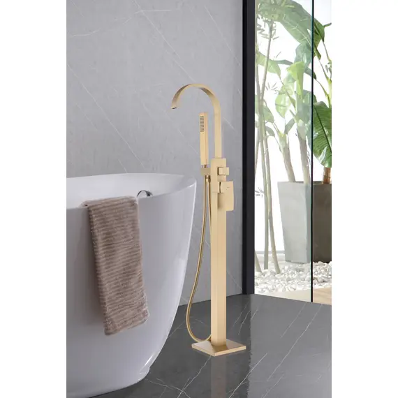 СМЕСИТЕЛЬ ABBER WASSERFALL AF8615G НАПОЛЬНЫЙ, ЗОЛОТО МАТОВОЕ