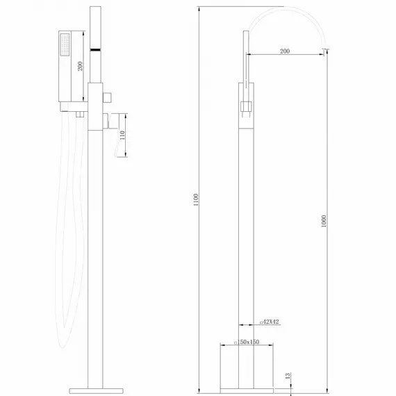 СМЕСИТЕЛЬ ABBER WASSERFALL AF8615G НАПОЛЬНЫЙ, ЗОЛОТО МАТОВОЕ