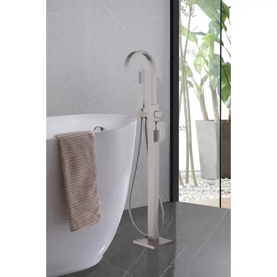 СМЕСИТЕЛЬ ABBER WASSERFALL AF8615SP НАПОЛЬНЫЙ ДЛЯ ВАННЫ С ДУШЕМ, САТИН