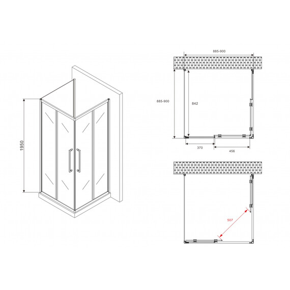 ДУШЕВОЙ УГОЛОК ABBER SCHWARZER DIAMANT AG02090BH-S90B