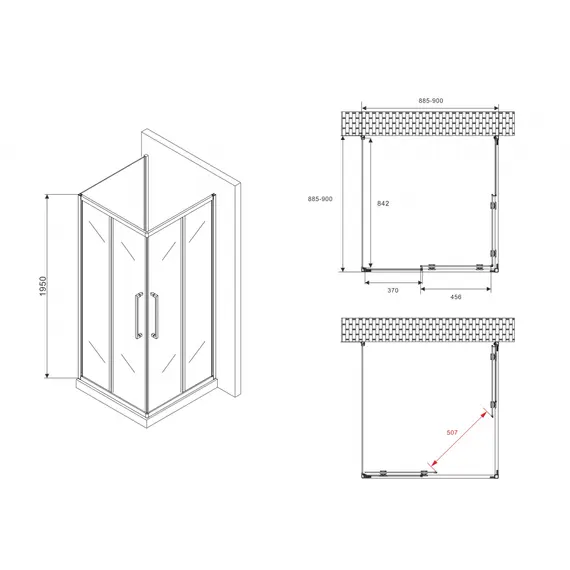 ДУШЕВОЙ УГОЛОК ABBER SCHWARZER DIAMANT AG02090BH-S90B