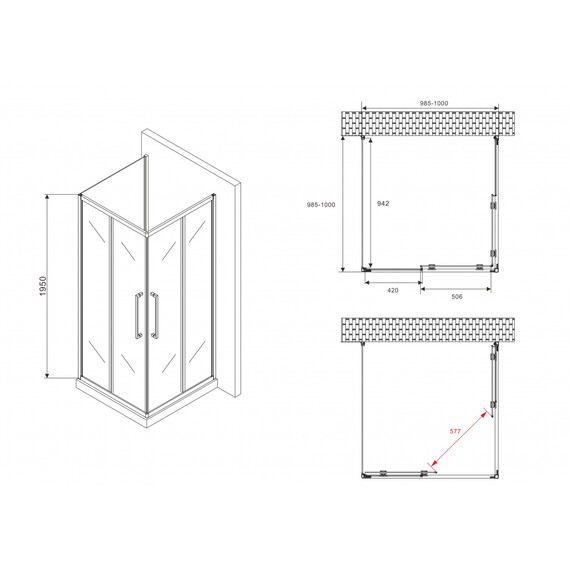 ДУШЕВОЙ УГОЛОК ABBER SCHWARZER DIAMANT AG02100BH-S100B