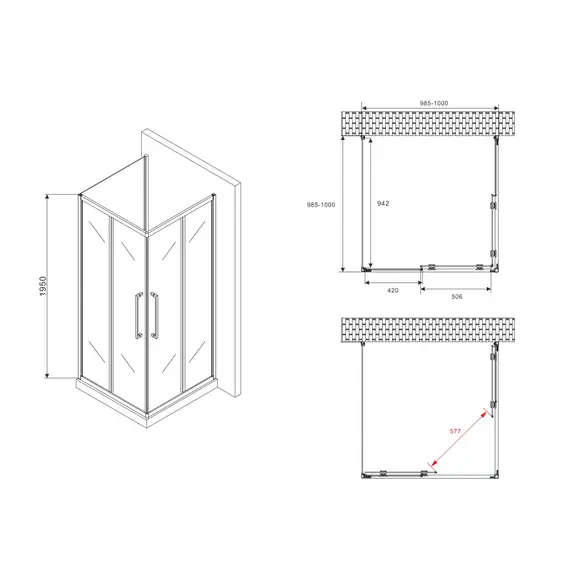 ДУШЕВОЙ УГОЛОК ABBER SCHWARZER DIAMANT AG02100BH-S100B