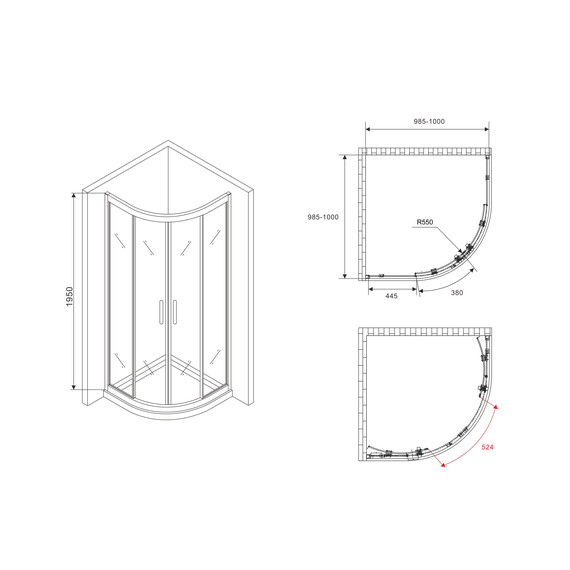 ДУШЕВОЙ УГОЛОК ABBER SCHWARZER DIAMANT AG01100B