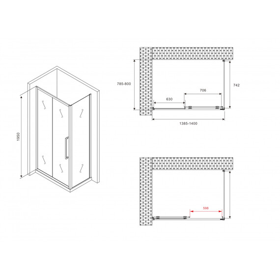ДУШЕВОЙ УГОЛОК ABBER SCHWARZER DIAMANT AG30140BH-S80B