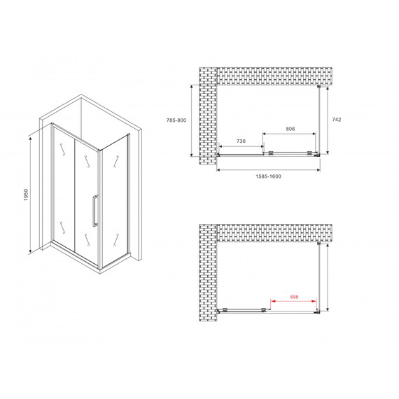 ДУШЕВОЙ УГОЛОК ABBER SCHWARZER DIAMANT AG30160BMH-S80BM