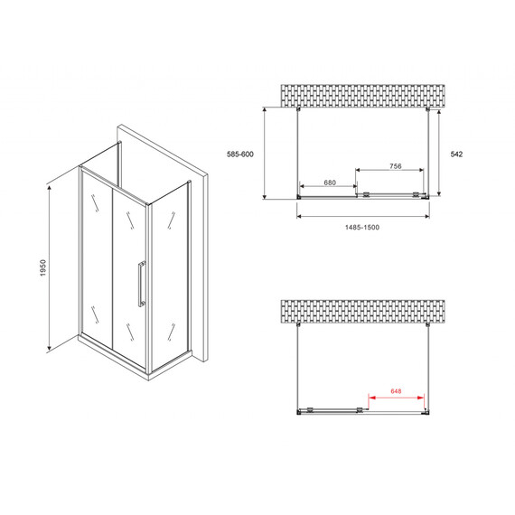 ДУШЕВОЙ УГОЛОК ABBER SCHWARZER DIAMANT AG30150BH-S60B-S60B