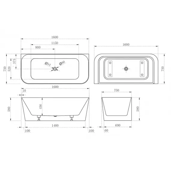 АКРИЛОВАЯ ВАННА ABBER AB9223-1.6 БЕЛАЯ