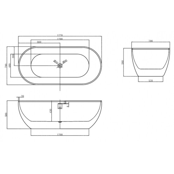 АКРИЛОВАЯ ВАННА ABBER AB9241MB ЧЕРНАЯ МАТОВАЯ