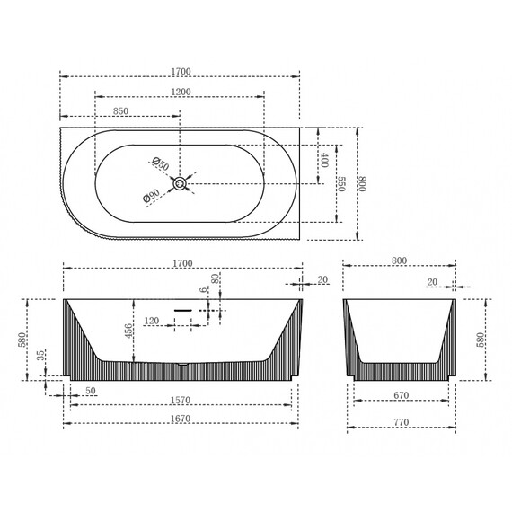АКРИЛОВАЯ ВАННА ABBER AB9329-1.7 R БЕЛАЯ
