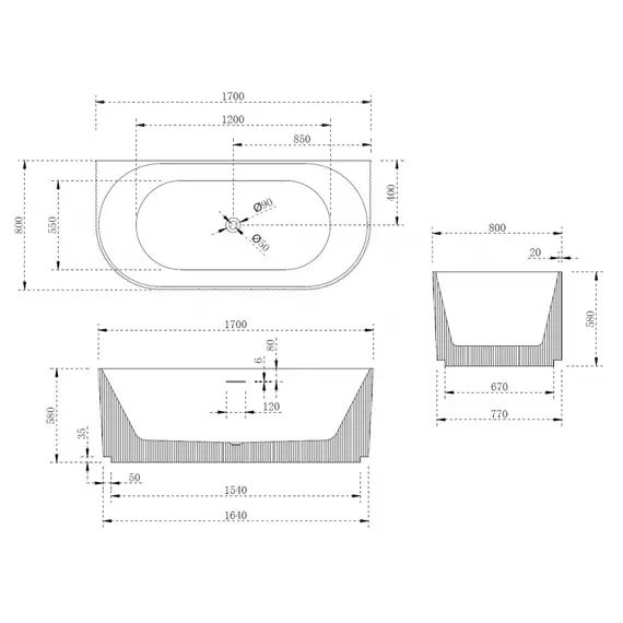 АКРИЛОВАЯ ВАННА ABBER AB9330-1.7 БЕЛАЯ