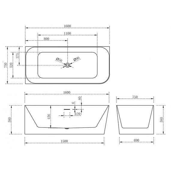 АКРИЛОВАЯ ВАННА ABBER AB9331-1.6 L БЕЛАЯ