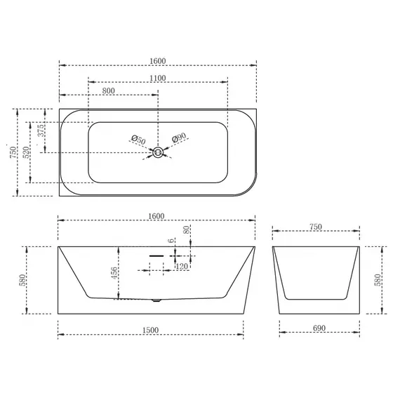 АКРИЛОВАЯ ВАННА ABBER AB9331-1.6 L БЕЛАЯ