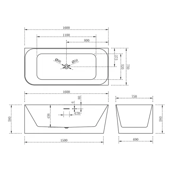 АКРИЛОВАЯ ВАННА ABBER AB9331-1.6 R БЕЛАЯ