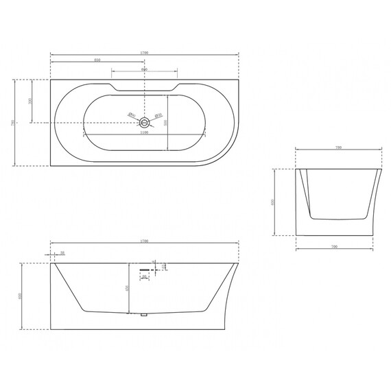 АКРИЛОВАЯ ВАННА ABBER AB9335-1.7 L БЕЛАЯ