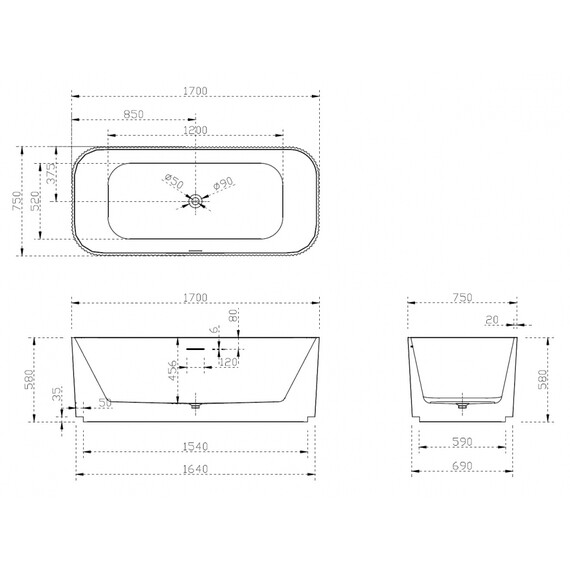 АКРИЛОВАЯ ВАННА ABBER AB9363-1.7 БЕЛАЯ