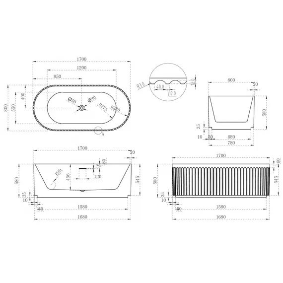 АКРИЛОВАЯ ВАННА ABBER AB9410-1.7 БЕЛАЯ