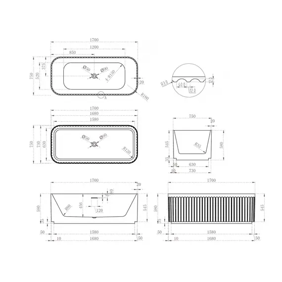 АКРИЛОВАЯ ВАННА ABBER AB9411-1.7 БЕЛАЯ