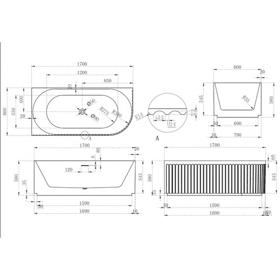 АКРИЛОВАЯ ВАННА ABBER AB9412-1.7 L БЕЛАЯ